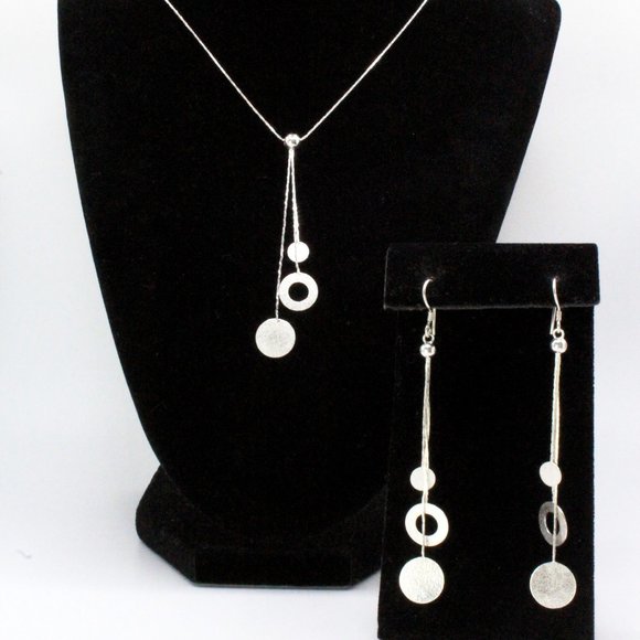 Contemporary Sterling Silver Drop Circular Exquisite Dainty Necklace Set - Picture 1 of 10